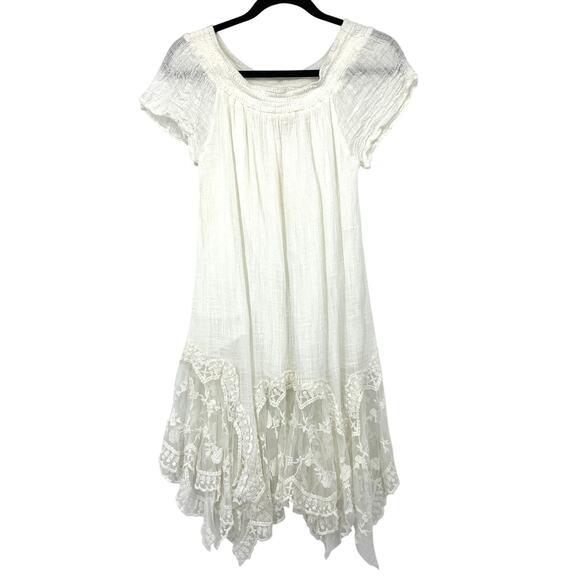 Muche et Muchette Dresses & Skirts - Muche Muchette Dress White Boho Lace Embroidered Peasant Mini Asymmetrical O/S